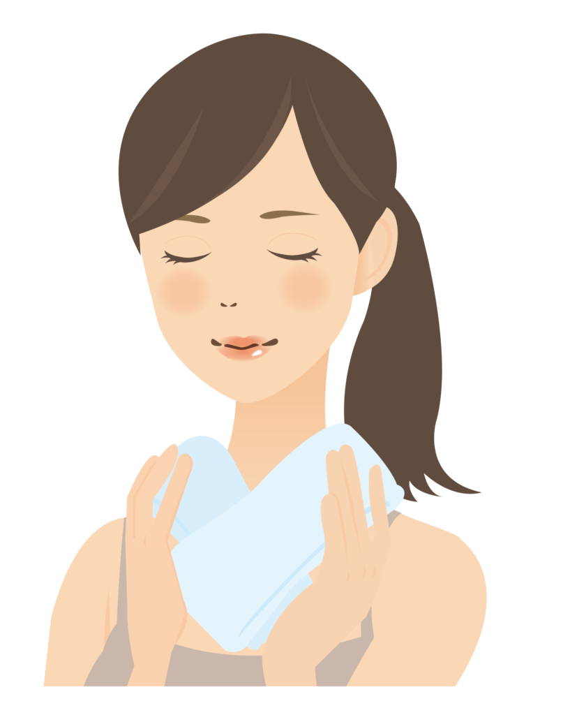 首にホットタオルを巻くイラスト